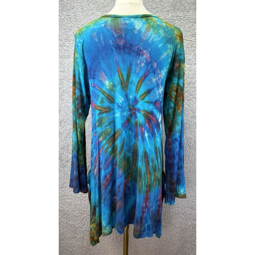Womens Tie Dye Print Asymmetrical Tunic Top Long Line Pockets V Neck - Picture 3 of 10